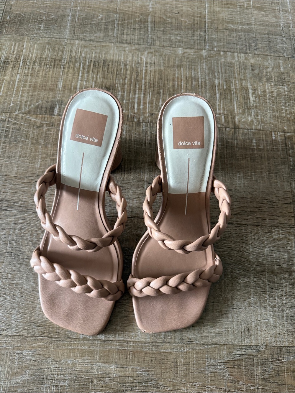 Dolce Vita Braided Double-Strap Block Heel Sandals in Tan